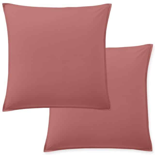Lot 2 taies d'oreiller Percale de Coton Lavé Vieux Rose 65 x 65 cm