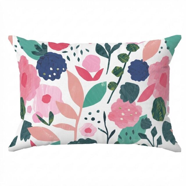 Lot 2 taies d’oreiller Percale de Coton Floral Collage Blanc 50 x 70 cm