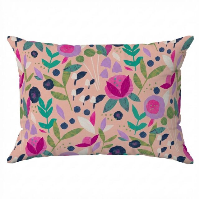 Lot 2 taies d’oreiller Percale de Coton Floral Collage Rose 50 x 70 cm