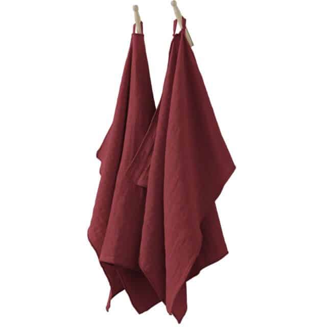 Lot de 2 essuie-mains Gaze de coton Lie de vin 50 x 70 cm