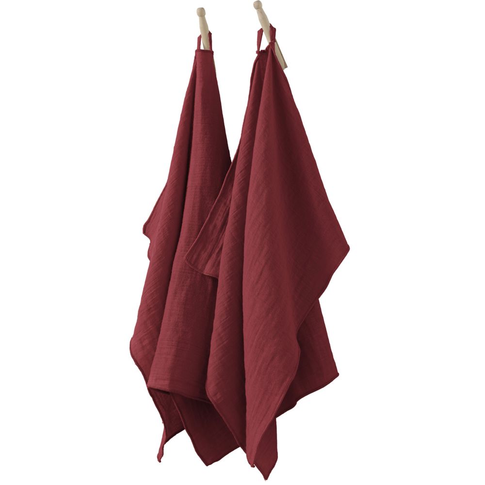 Lot de 2 essuie-mains Gaze de coton Lie de vin 50 x 70 cm