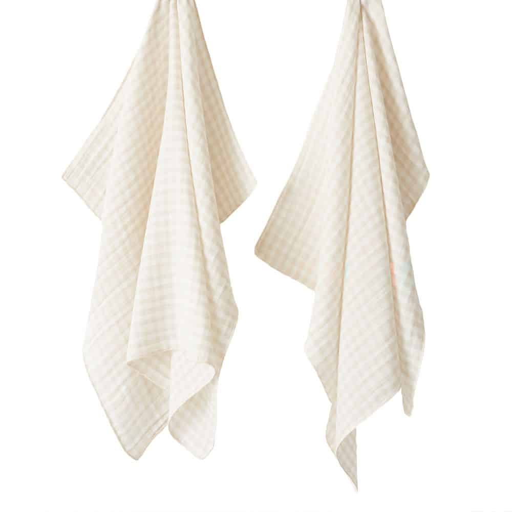 Lot de 2 essuie-mains Gaze de Coton Quadri Naturel 50 x 70 cm
