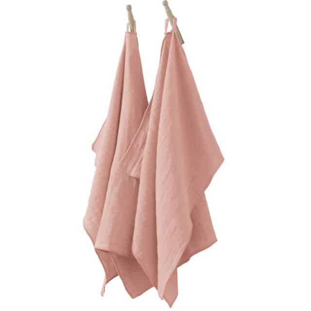 Lot de 2 essuie-mains Gaze de coton Rose Rose pêche 50 x 70 cm