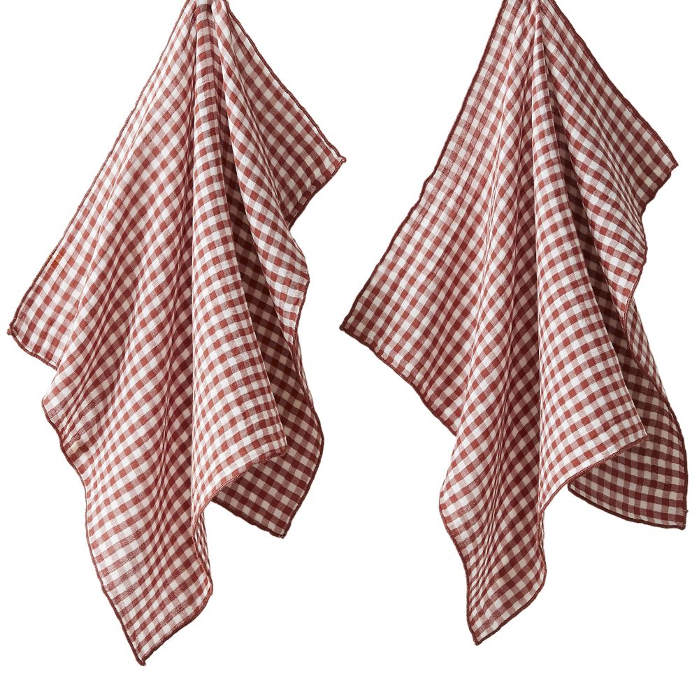 Lot de 2 essuie-mains Gaze de Coton Vickie Terracotta 50 x 70 cm