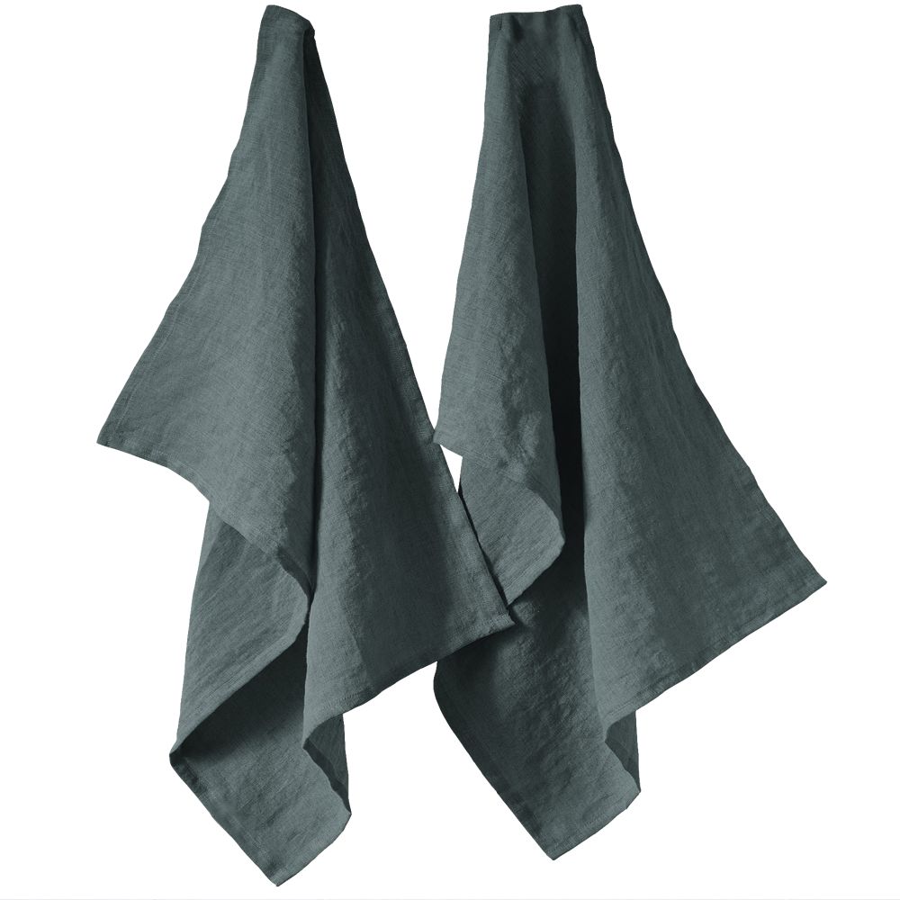 Lot de 2 essuie-vaisselle Lin Français Ardoise Gris Foncé 50 x 70 cm
