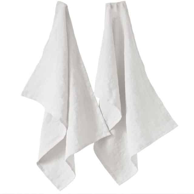 Lot de 2 essuie-vaisselle Lin Français Craie Blanc 50 x 70 cm