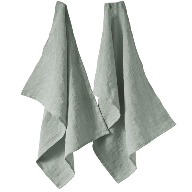Lot de 2 essuie-vaisselle Lin Français Eucalyptus Bleu Clair 50 x 70 cm