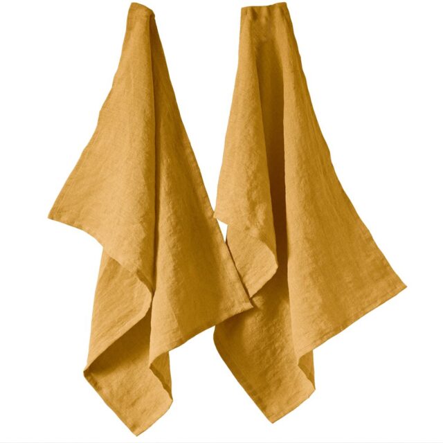 Lot de 2 essuie-vaisselle Lin Français Miel Jaune 50 x 70 cm