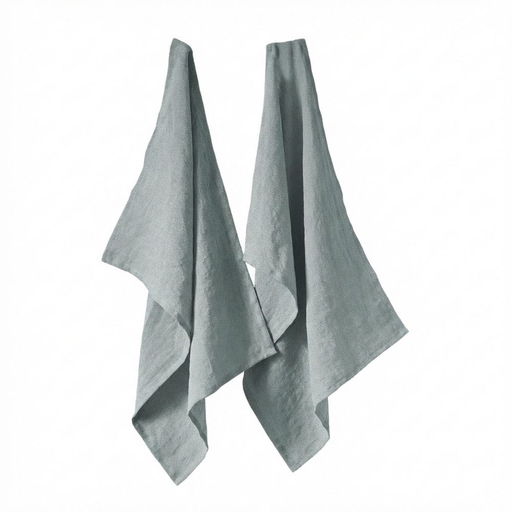Lot de 2 essuie-vaisselle Lin Rosalie Azur 50 x 70 cm