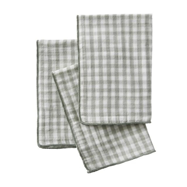 Lot de 3 serviettes Gaze de Coton Quadri Eucalyptus Bleu Clair 40 x 40 cm