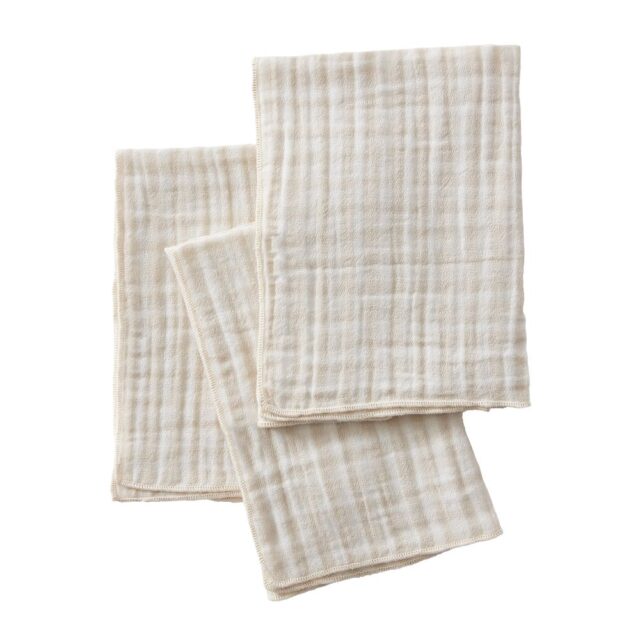 Lot de 3 serviettes Gaze de Coton Quadri Naturel 40 x 40 cm