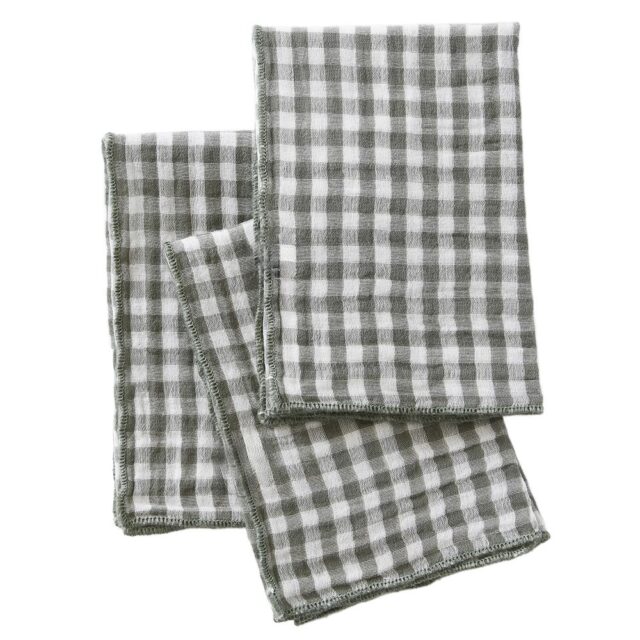 Lot de 3 serviettes Gaze de Coton Vickie Romarin 40 x 40 cm