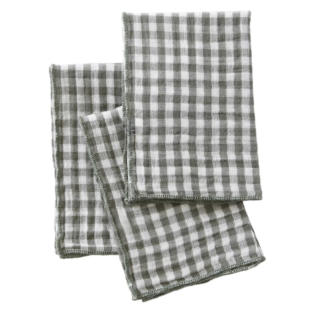 Lot de 3 serviettes Gaze de Coton Vickie Romarin 40 x 40 cm