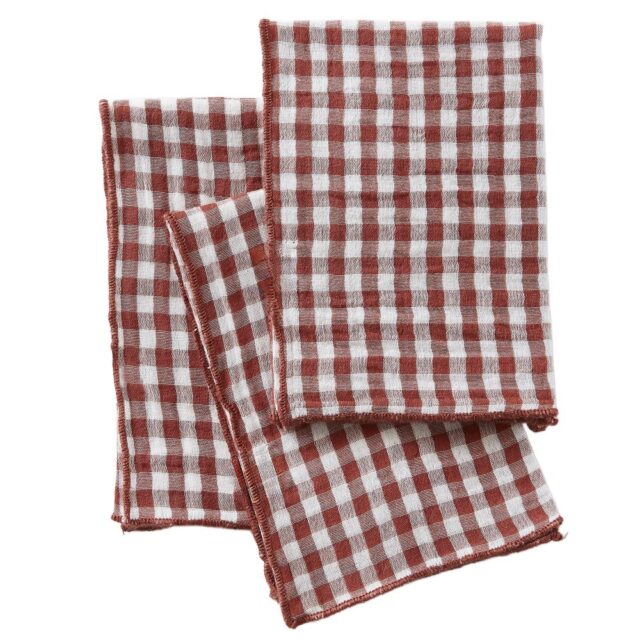Lot de 3 serviettes Gaze de Coton Vickie Terracotta 40 x 40 cm