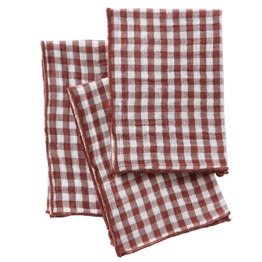 Lot de 3 serviettes Gaze de Coton Vickie Terracotta 40 x 40 cm