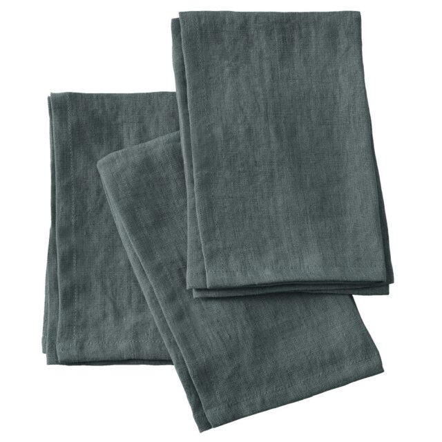 Lot de 3 serviettes Lin Français Ardoise Gris Foncé 40 x 40 cm