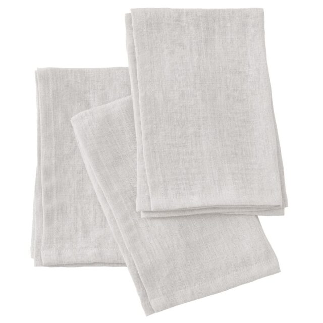 Lot de 3 serviettes Lin Français Craie Blanc 40 x 40 cm