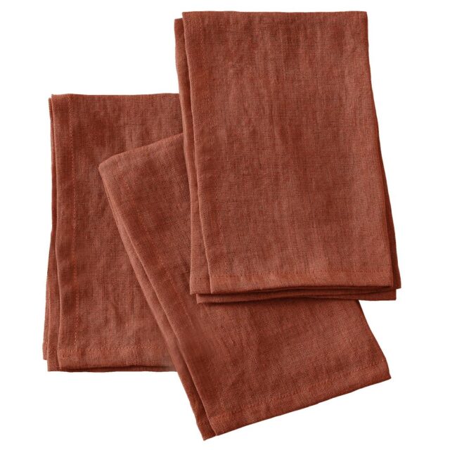 Lot de 3 serviettes Lin Français Paprika Orange 40 x 40 cm