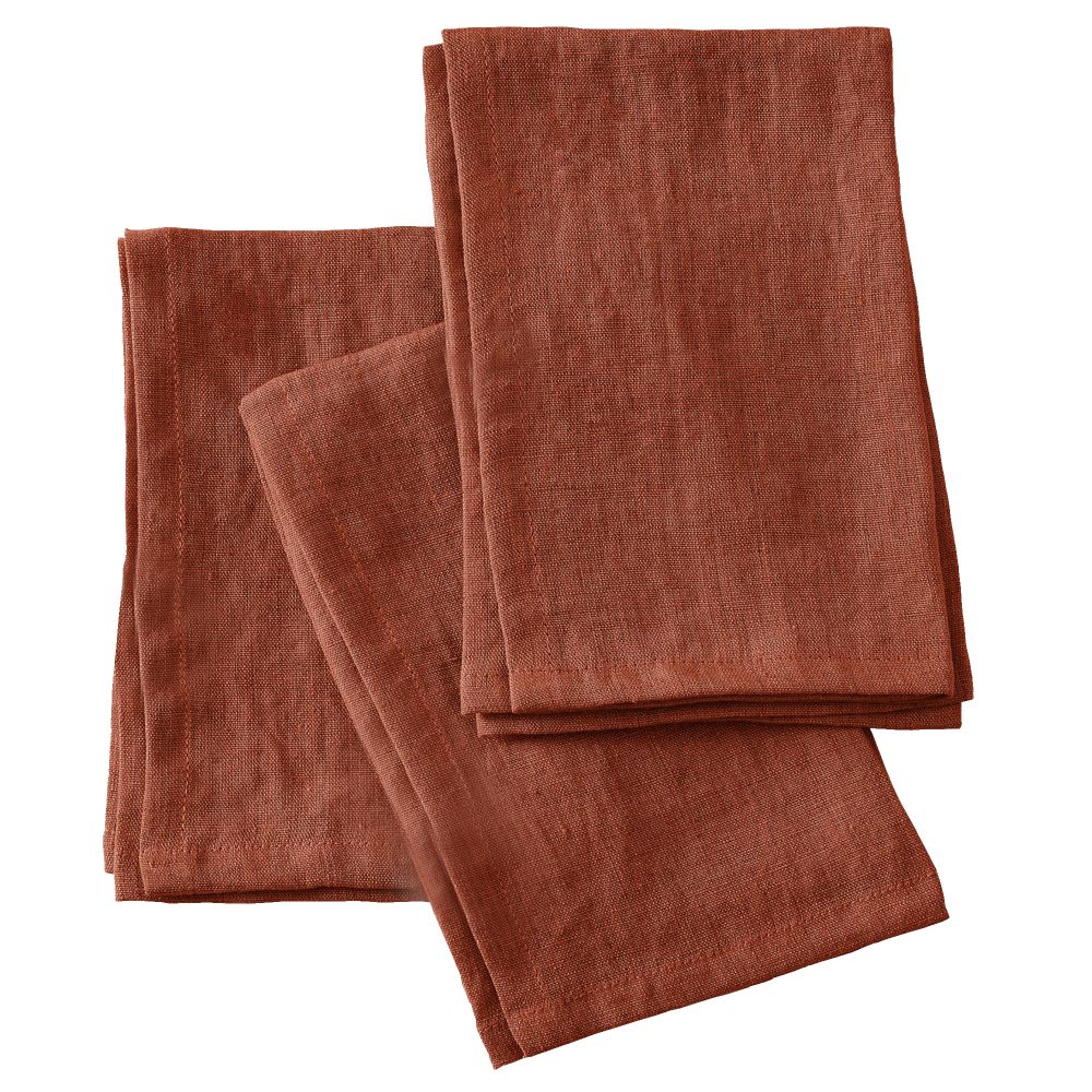 Lot de 3 serviettes Lin Français Paprika Orange 40 x 40 cm