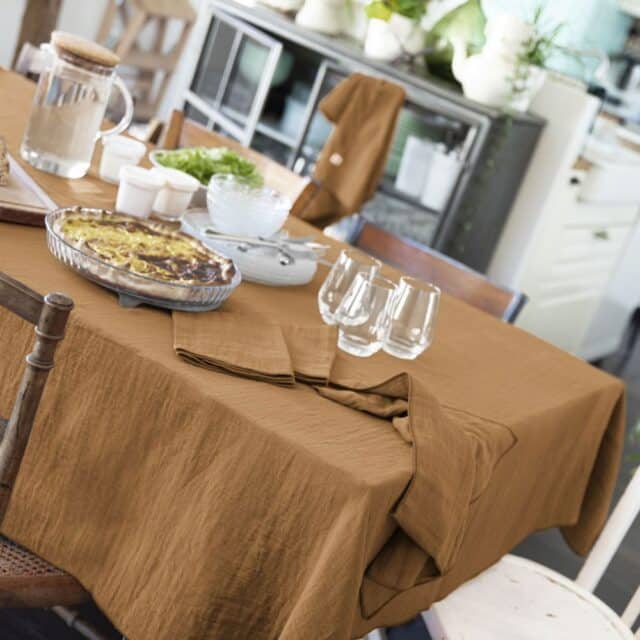 Nappe rectangle Gaze de coton Camel 150 x 250 cm