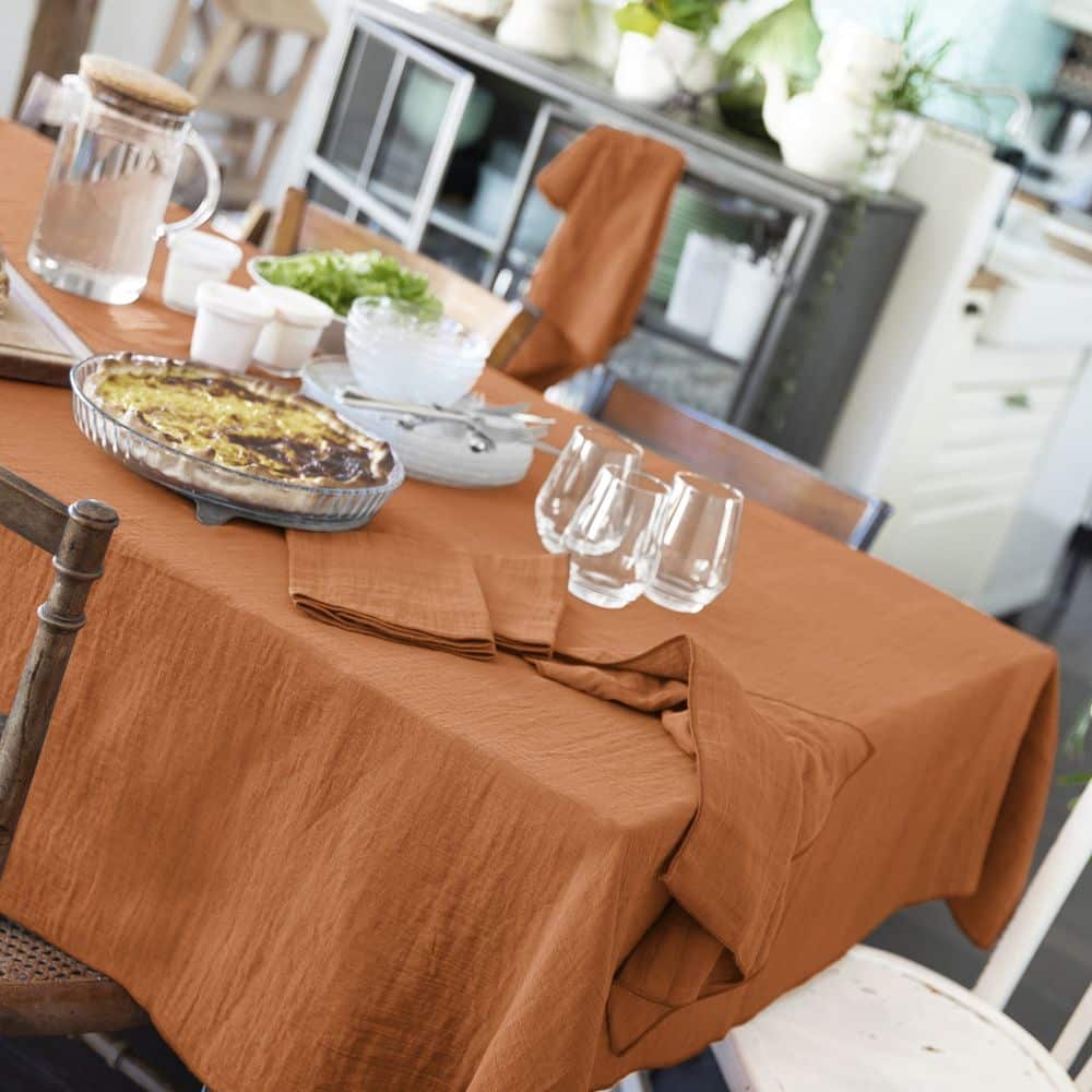 Nappe rectangle Gaze de Coton Terra Abricot 150 x 250 cm — vue 4