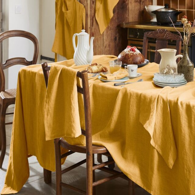 Nappe rectangle Lin Français Miel Jaune 170 x 250 cm