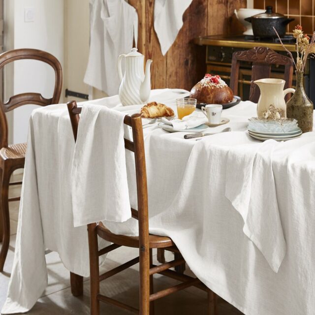 Nappe rectangle Lin Français Craie Blanc 170 x 350 cm