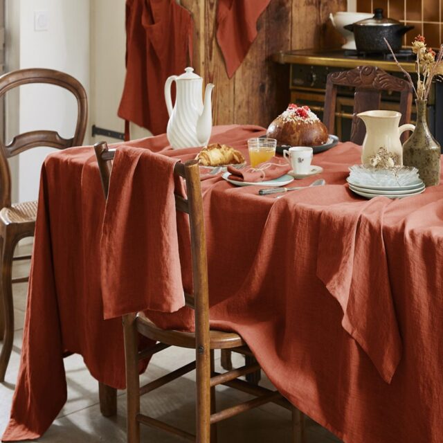 Nappe rectangle Lin Français Paprika Orange 170 x 350 cm