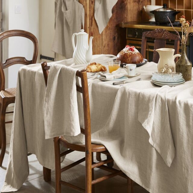 Nappe rectangle Lin Français Sable Naturel 170 x 350 cm
