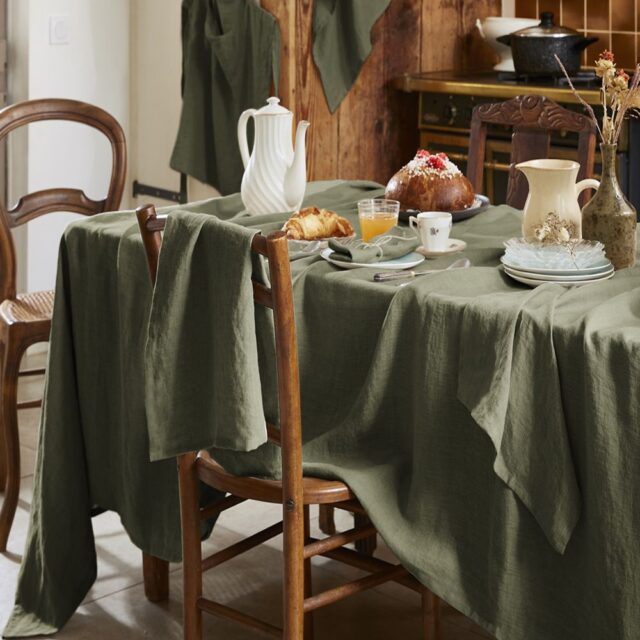 Nappe rectangle Lin Français Thym Kaki 170 x 350 cm