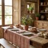 Nappe rectangle Lin Rosalie Vieux Rose 170 x 350 cm