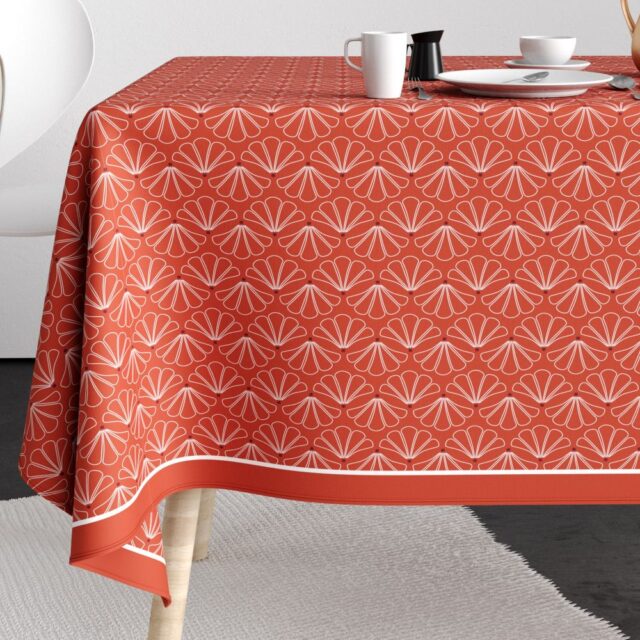 Nappe rectangulaire anti tache Coton Lotus Rouge 140 x 200 cm