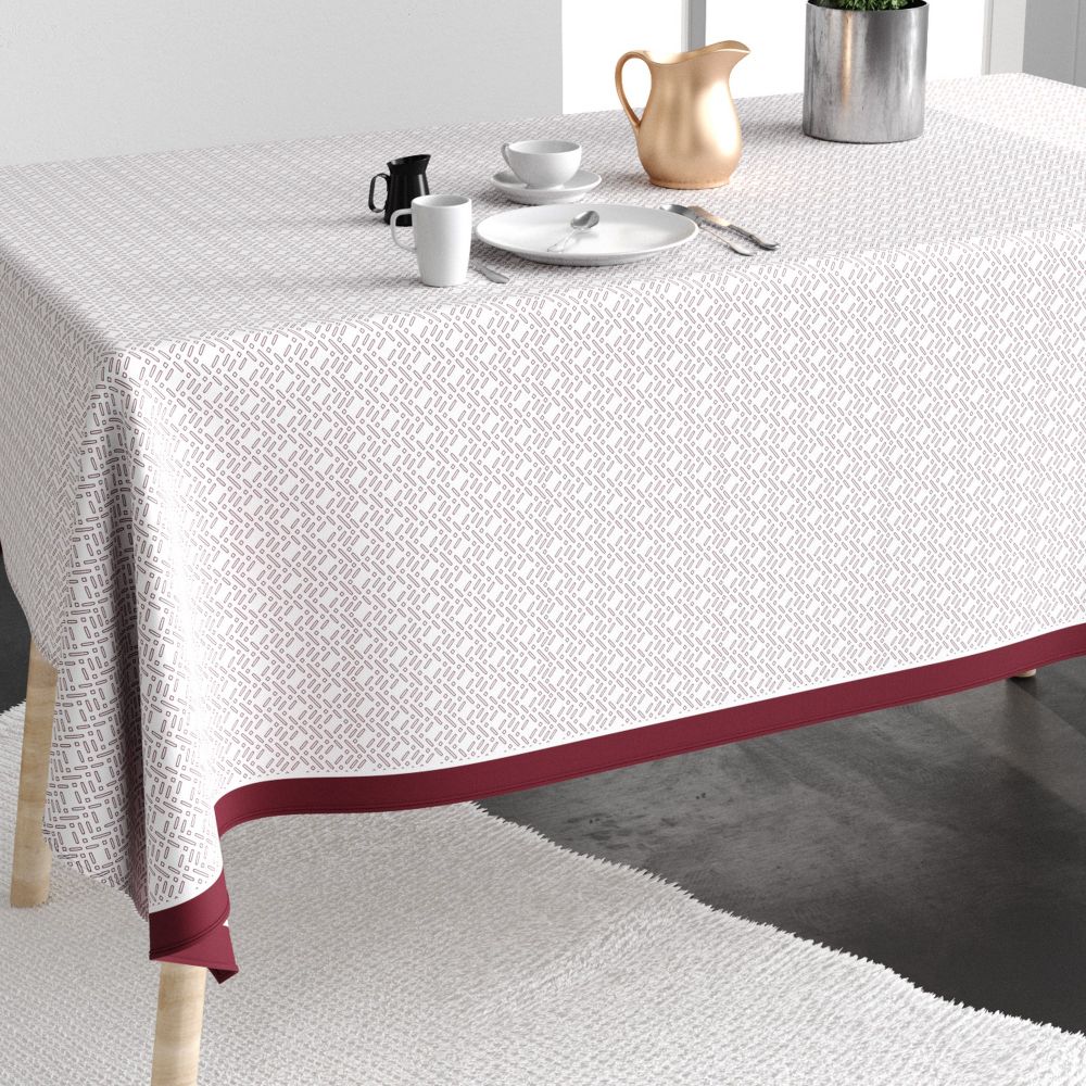 Nappe rectangulaire anti tache Coton Barba Prune Blanc 140 x 250 cm — vue 2