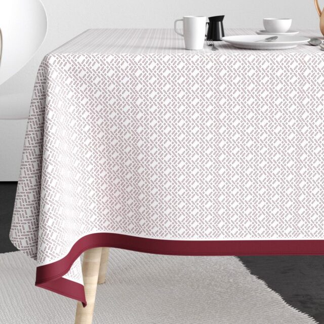 Nappe rectangulaire anti tache Coton Barba Prune Blanc 140 x 250 cm