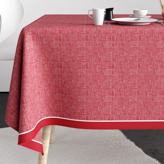 Nappe rectangulaire anti tache Coton Chambray Tango Rouge 140 x 250 cm