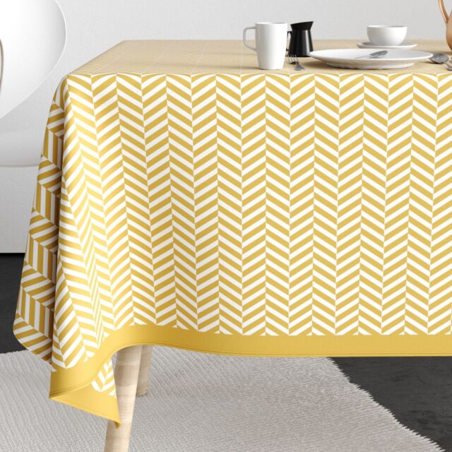 Nappe rectangulaire anti tache Coton Chevron Or Jaune 140 x 250 cm