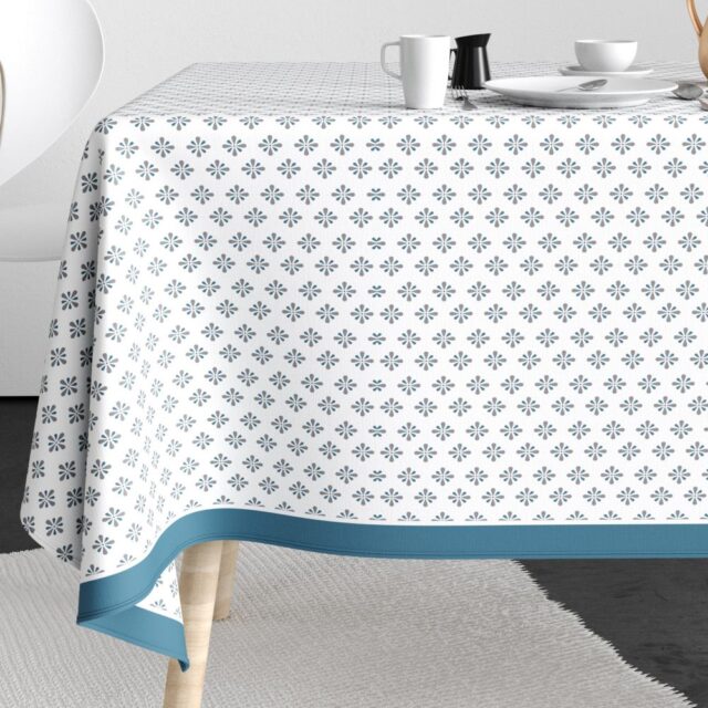 Nappe rectangulaire anti tache Coton Clema Bleu 140 x 250 cm