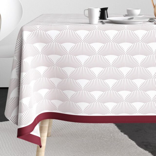 Nappe rectangulaire anti tache Coton Eclat Prune Blanc 140 x 250 cm