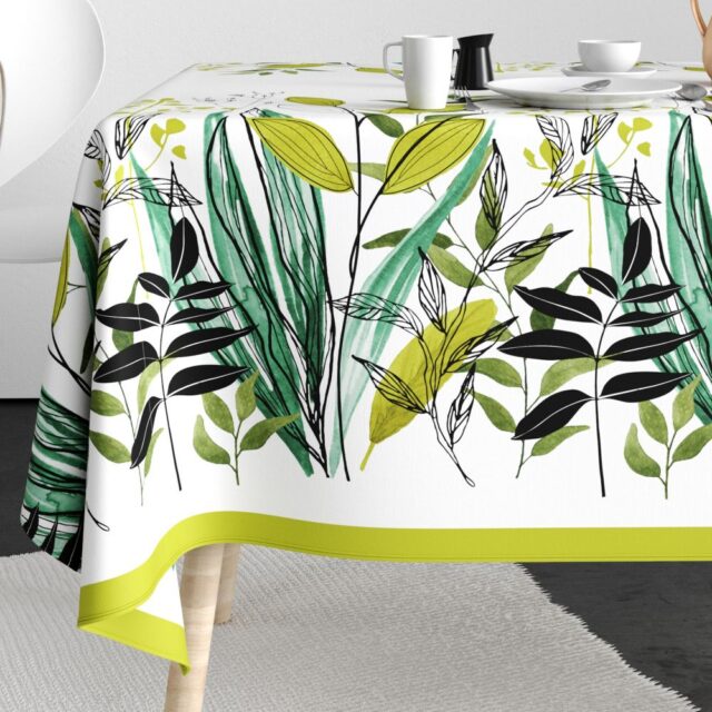 Nappe rectangulaire anti tache Coton Herbier Vert 140 x 250 cm