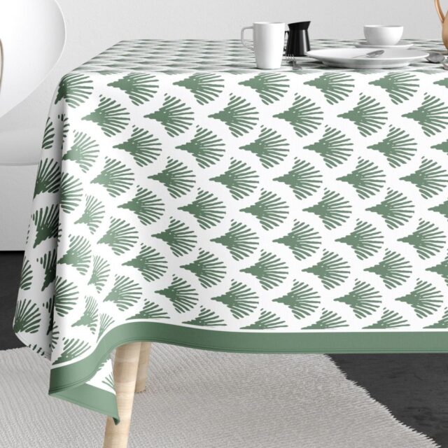 Nappe rectangulaire anti tache Coton Papyrus Vert 140 x 250 cm