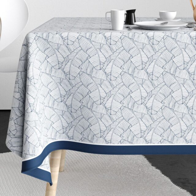 Nappe rectangulaire anti tache Coton Planta Bleu 140 x 250 cm