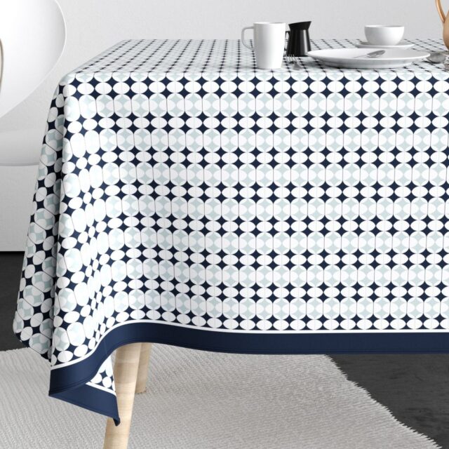 Nappe rectangulaire anti tache Coton Verana Bleu 140 x 250 cm