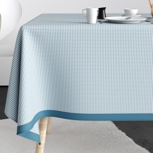 Nappe rectangulaire anti tache Coton Vichy Bleu 140 x 250 cm