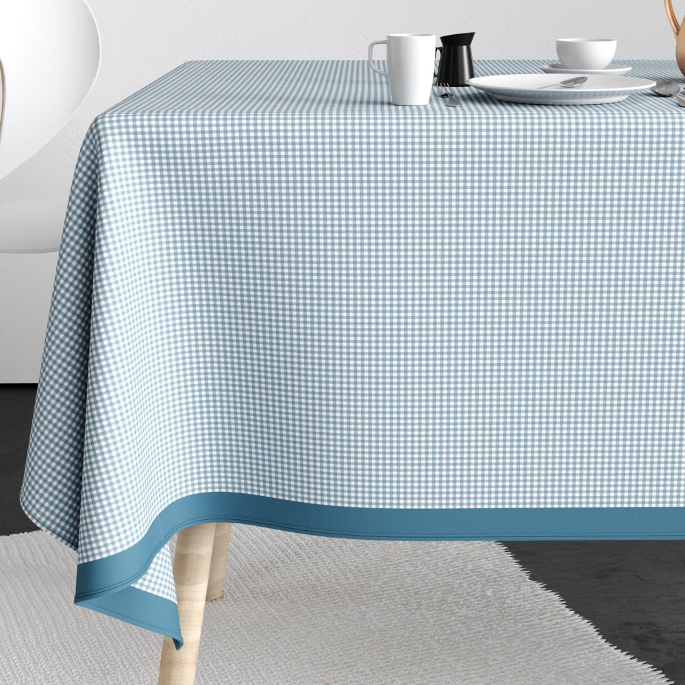 Nappe rectangulaire anti tache Coton Vichy Bleu 140 x 250 cm