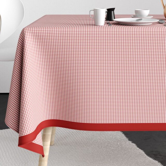 Nappe rectangulaire anti tache Coton Vichy Rouge 140 x 300 cm