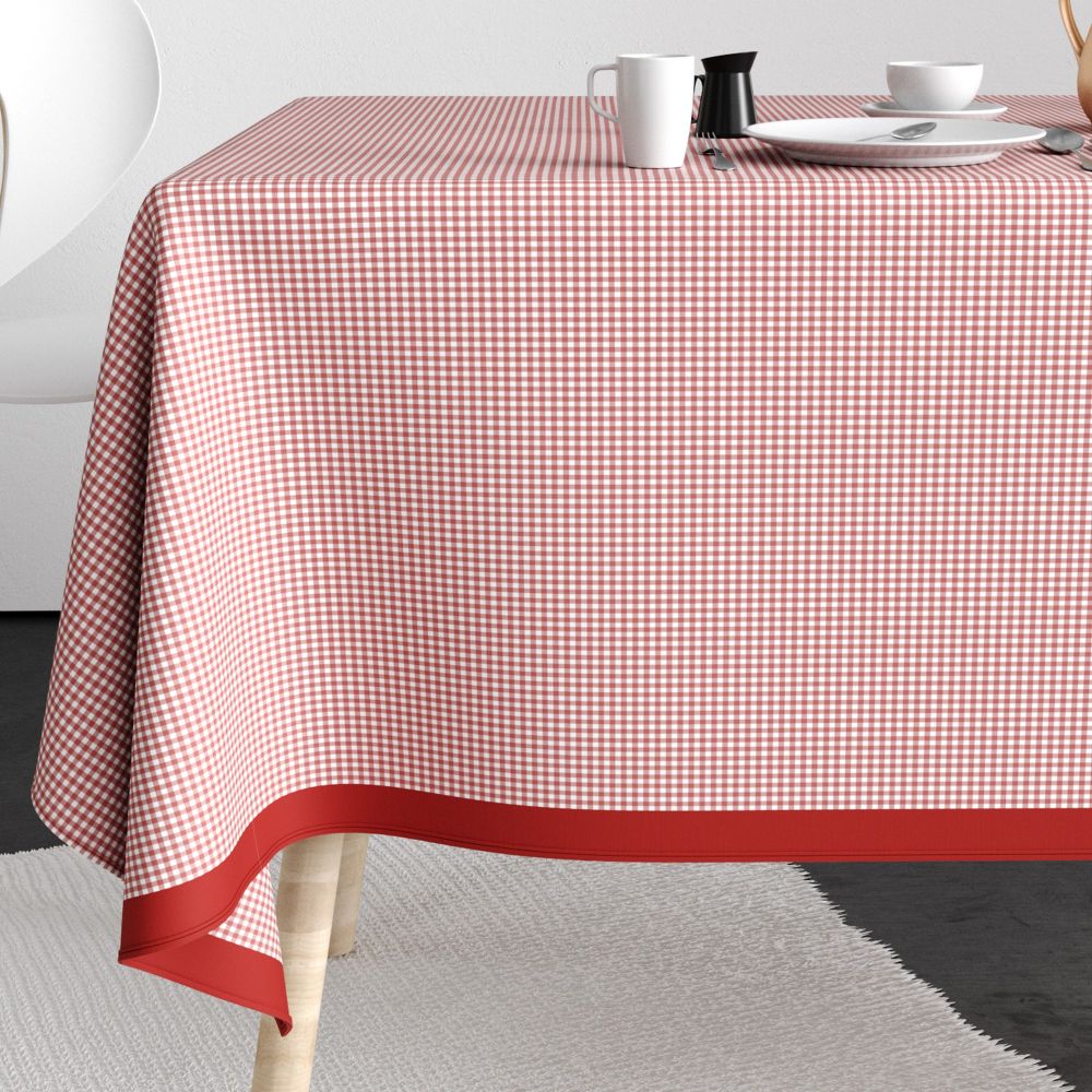 Nappe rectangulaire anti tache Coton Vichy Rouge 140 x 300 cm
