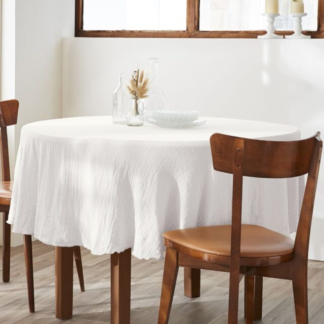 Nappe ronde Gaze de Coton Chantilly Blanc 180 x 180 cm