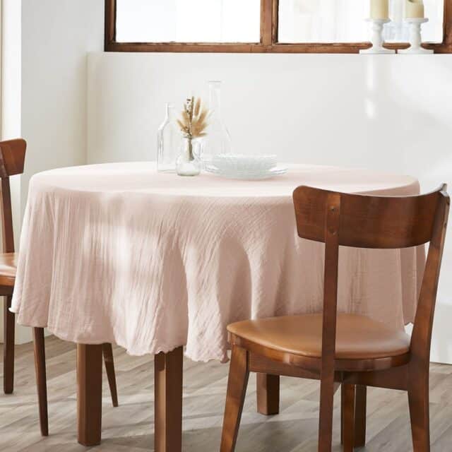 Nappe ronde Gaze de Coton Guimauve Rose Clair 180 x 180 cm