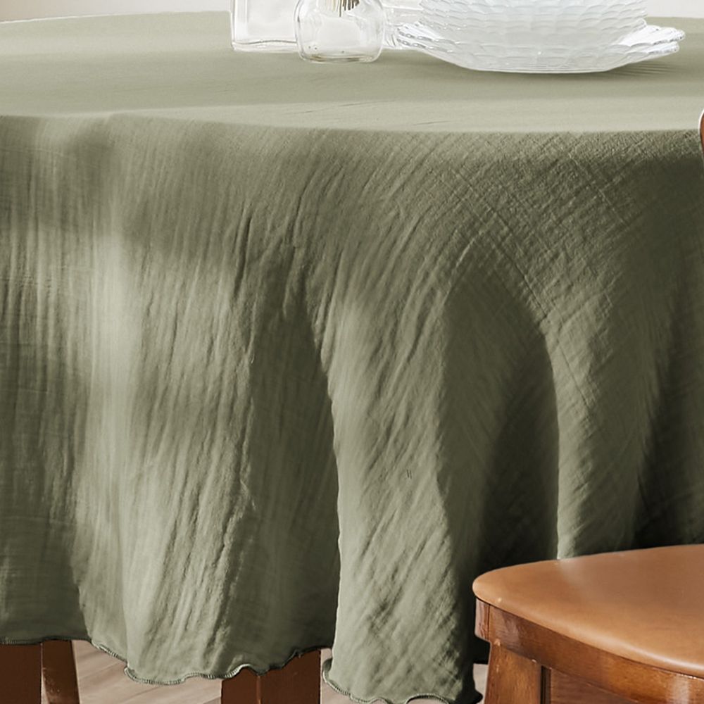 Nappe ronde Gaze de Coton Romarin Kaki 180 x 180 cm — vue 2
