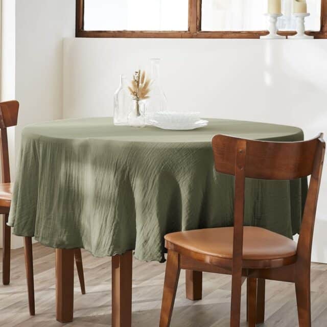 Nappe ronde Gaze de Coton Romarin Kaki 180 x 180 cm